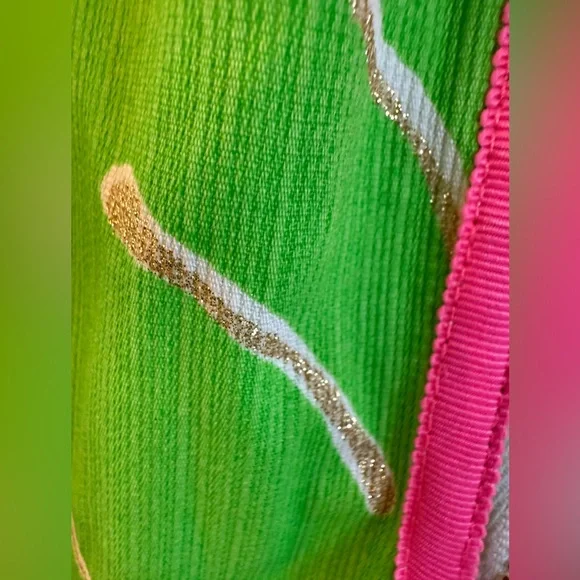 Lilly Pulitzer 🌱Dress Sz 2 Lottie Resort White Green Leaf Gold glitter ✨ - Picture 9 of 15